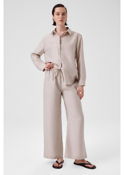 Taş Paçası Yırtmaçlı Kadın Pantolon