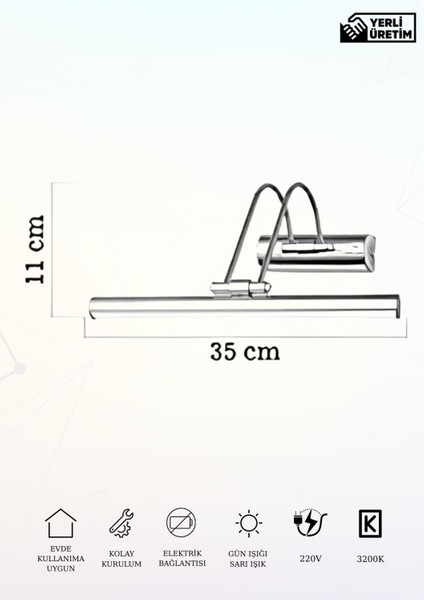 35 cm Krom Kasa Gün Işığı, Elektrikli Banyo Ayna Tablo Aydınlatma Flüt Kuğu LED Aplik fiyatları