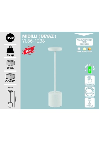 Midilli Şarjlı Masa Lambası Beyaz