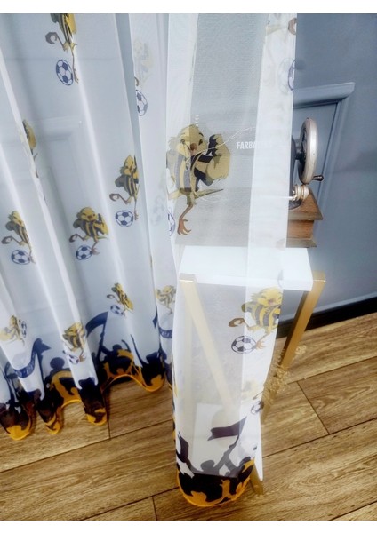 Fb Sarı Kanarya Fener Taraftar Sarı Lacivert 2kat Pileli Tül Perde