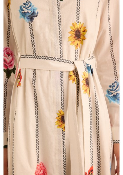 Çicek Desenli Cotton Gömlek Elbise