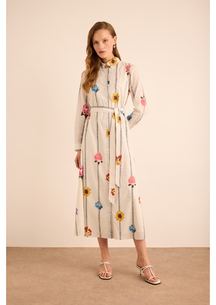 Çicek Desenli Cotton Gömlek Elbise