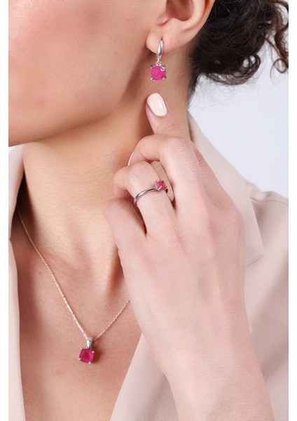 Kolye, Küpe, Yüzük ( 3 Lü Gümüş Set ) Paraiba Taşlı, ) 925 Ayar Gümüş fırsatları