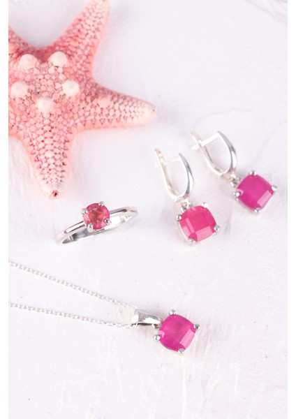 Kolye, Küpe, Yüzük ( 3 Lü Gümüş Set ) Paraiba Taşlı, ) 925 Ayar Gümüş