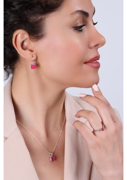 Kolye, Küpe, Yüzük ( 3 Lü Gümüş Set ) Paraiba Taşlı, ) 925 Ayar Gümüş