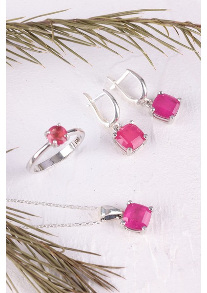Kolye, Küpe, Yüzük ( 3 Lü Gümüş Set ) Paraiba Taşlı, ) 925 Ayar Gümüş