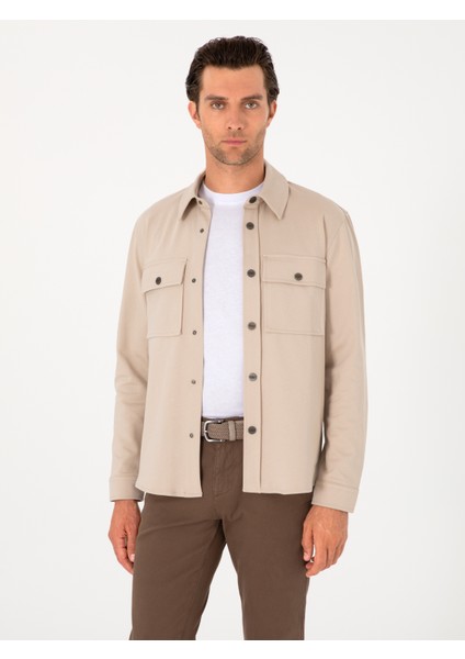 Erkek Bej Regular Fit %100 Pamuk Ceket Gömlek 50301290-VR011