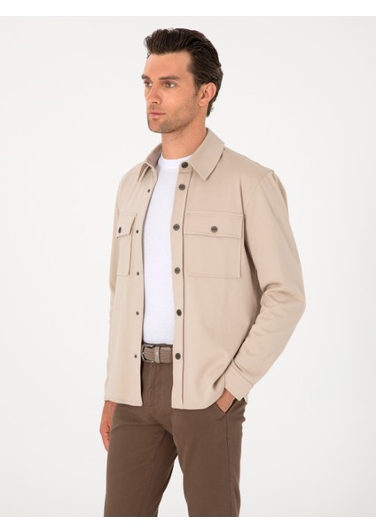 Erkek Bej Regular Fit %100 Pamuk Ceket Gömlek 50301290-VR011