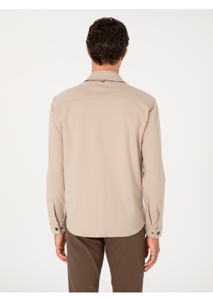 Erkek Bej Regular Fit %100 Pamuk Ceket Gömlek 50301290-VR011