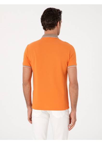 Erkek Turuncu Slim Fit %100 Pamuk Fermuarlı Polo Yaka T-shirt 50301382-VR051