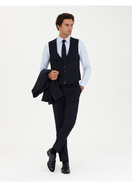 Erkek Lacivert Slim Fit Yün Karışımlı Yelekli Takım Elbise 50275634-VR033 fiyatları