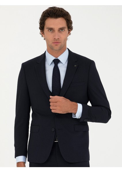 Erkek Lacivert Slim Fit Yün Karışımlı Yelekli Takım Elbise 50275634-VR033 fırsatları