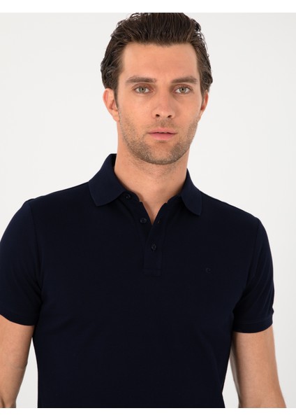 Erkek Lacivert Slim Fit %100 Pamuk Polo Yaka Basic T-shirt 50300934-VR033 fiyatları