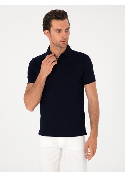 Erkek Lacivert Slim Fit %100 Pamuk Polo Yaka Basic T-shirt 50300934-VR033 modelleri