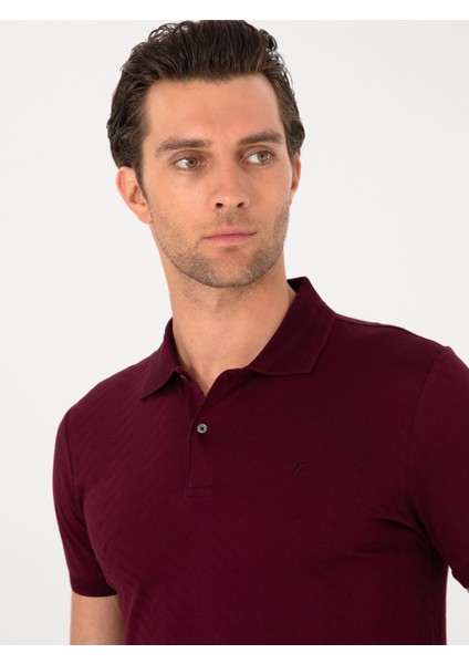 Erkek Bordo Slim Fit %100 Pamuk Polo Yaka T-shirt 50300721-VR014