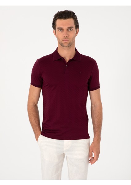 Erkek Bordo Slim Fit %100 Pamuk Polo Yaka T-shirt 50300721-VR014