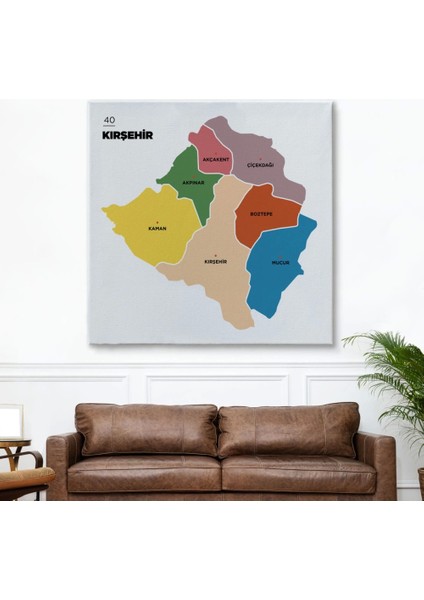 - Kırşehir Ili ve Ilçeler Haritası Dekoratif Kanvas Tablo 1398