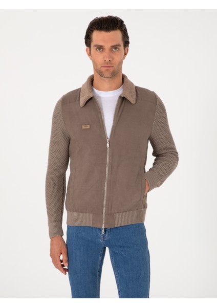 Erkek Vizon Slim Fit Triko Hırka 50292402-VR052