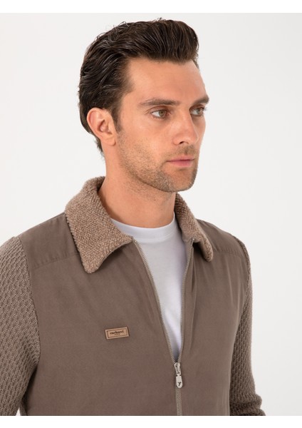 Erkek Vizon Slim Fit Triko Hırka 50292402-VR052