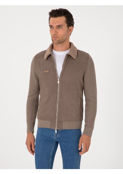 Erkek Vizon Slim Fit Triko Hırka 50292402-VR052