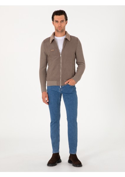 Erkek Vizon Slim Fit Triko Hırka 50292402-VR052