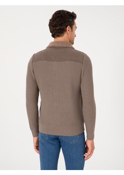 Erkek Vizon Slim Fit Triko Hırka 50292402-VR052