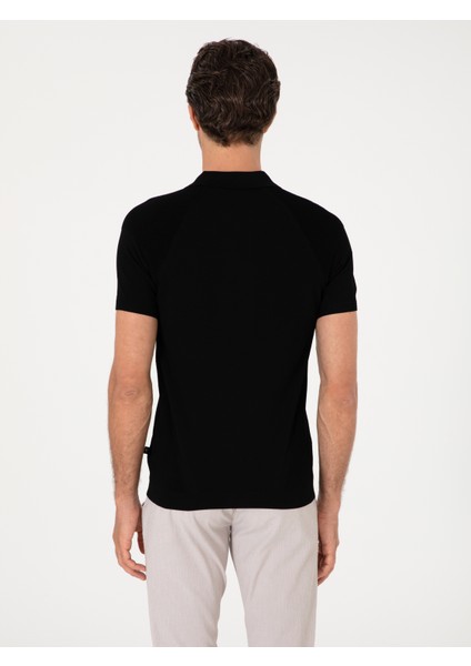 Erkek Siyah Slim Fit Fermuarlı Polo Yaka Triko T-shirt 50300797-VR046 indirimleri