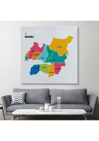 - Kocaeli Ili ve Ilçeler Haritası Dekoratif Kanvas Tablo 1400
