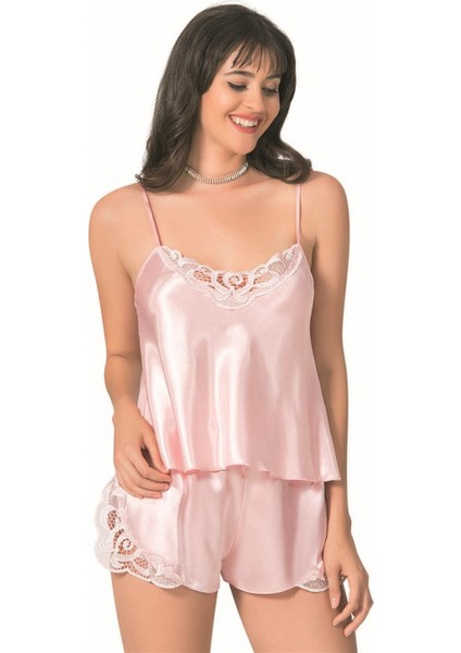 - Somon Saten Babydoll Şort Takımı