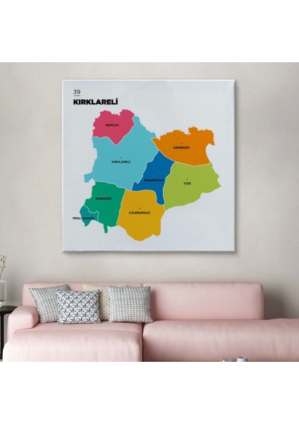 - Kırklareli Ili ve Ilçeler Haritası Dekoratif Kanvas Tablo 1394