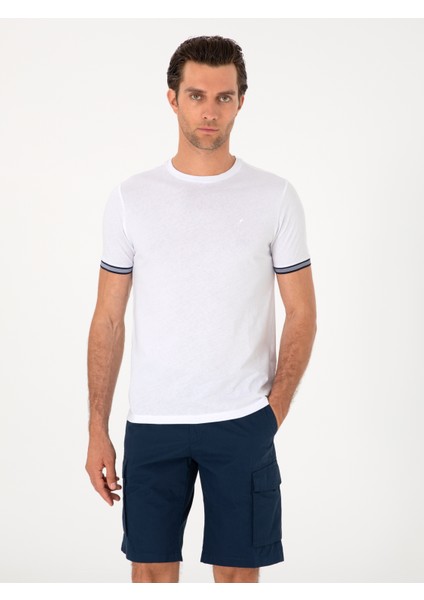 Erkek Beyaz Regular Fit %100 Pamuk Bisiklet Yaka T-shirt 50301318-VR013