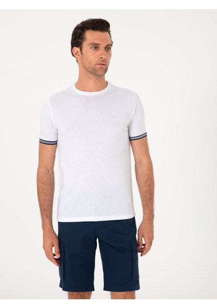 Erkek Beyaz Regular Fit %100 Pamuk Bisiklet Yaka T-shirt 50301318-VR013