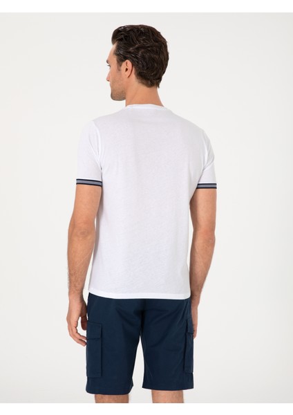 Erkek Beyaz Regular Fit %100 Pamuk Bisiklet Yaka T-shirt 50301318-VR013