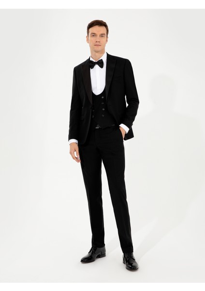 Erkek Siyah Slim Fit Yelekli Smokin Damatlık 50250848-VR046