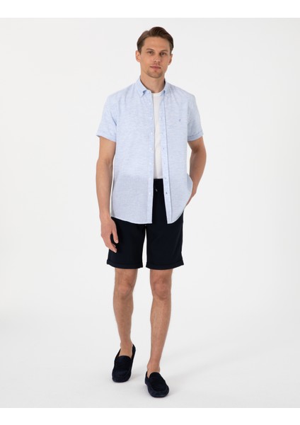 Erkek Lacivert Slim Fit Beli Lastikli Bağcıklı Dokuma Şort 50305677-VR033