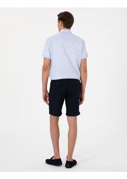 Erkek Lacivert Slim Fit Beli Lastikli Bağcıklı Dokuma Şort 50305677-VR033
