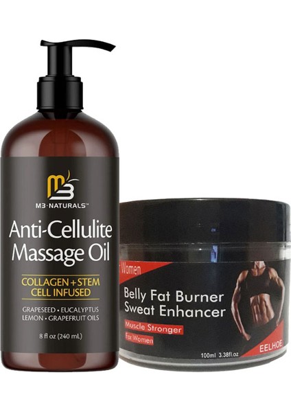 Kadınlar Için Yağları Yakmaya Kas Yapmaya Krem 100 ml + Anti-Cellulite Massage Oil Selülitlere Karşı 240 ml Masaj Yağı