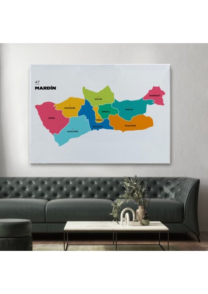 - Mardin Ili ve Ilçeler Haritası Dekoratif Kanvas Tablo 1415