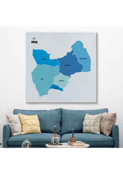 - Muş Ili ve Ilçeler Haritası Dekoratif Kanvas Tablo 1426