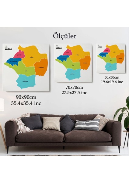 - Niğde Ili ve Ilçeler Haritası Dekoratif Kanvas Tablo 1430 indirimleri