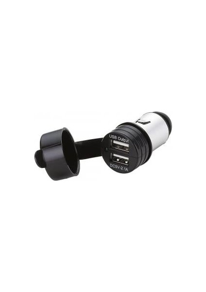 Standart Çakmak Prizlerine Uyumlu Çiftli USB Bağlantı Soketi. Sigorta ve Aktivasyon Ledli. 5V/2.1A