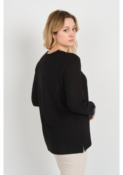 Kadın V Yaka ve Yakası Taş Detaylı Uzun Kollu Anne Bluz 5711 Siyah fırsatları