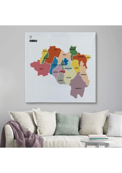 - Ordu Ili ve Ilçeler Haritası Dekoratif Kanvas Tablo 1434