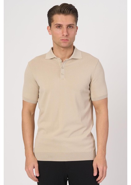 2025-Y 25280 Rayon O Yaka Düğm. Tshırt Bej
