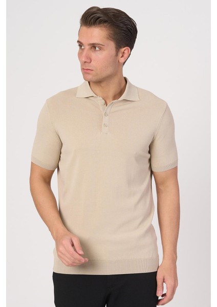 2025-Y 25280 Rayon O Yaka Düğm. Tshırt Bej