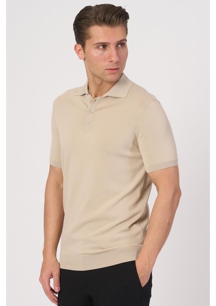 2025-Y 25280 Rayon O Yaka Düğm. Tshırt Bej