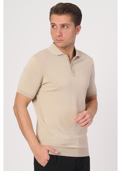 2025-Y 25280 Rayon O Yaka Düğm. Tshırt Bej