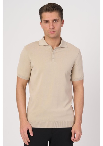 2025-Y 25280 Rayon O Yaka Düğm. Tshırt Bej