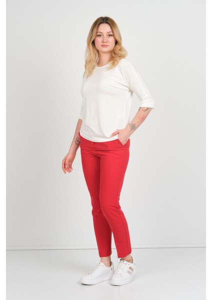 Kadın Truvakar Kol Bisiklet Yaka Basıc Bluz 22721 Ekru