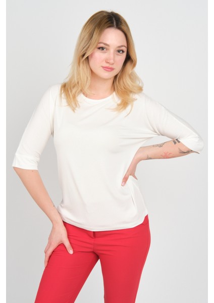Kadın Truvakar Kol Bisiklet Yaka Basıc Bluz 22721 Ekru fiyatları